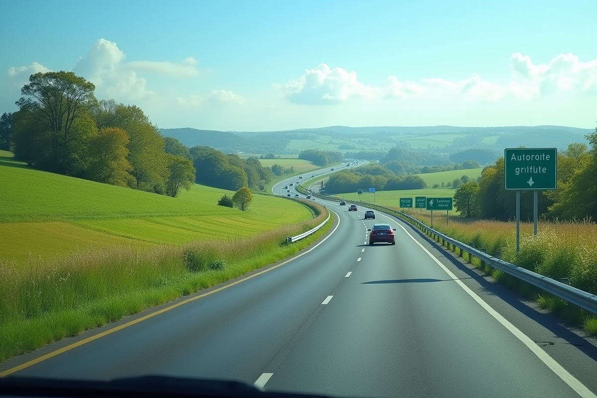 Autoroute gratuite en campagne avec panneau indicateur
