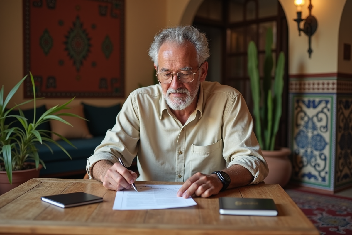 Homme remplissant formulaire de visa marocain à la maison
