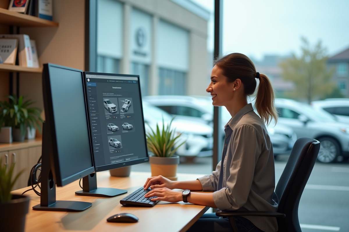 Femme assise au bureau regardant l