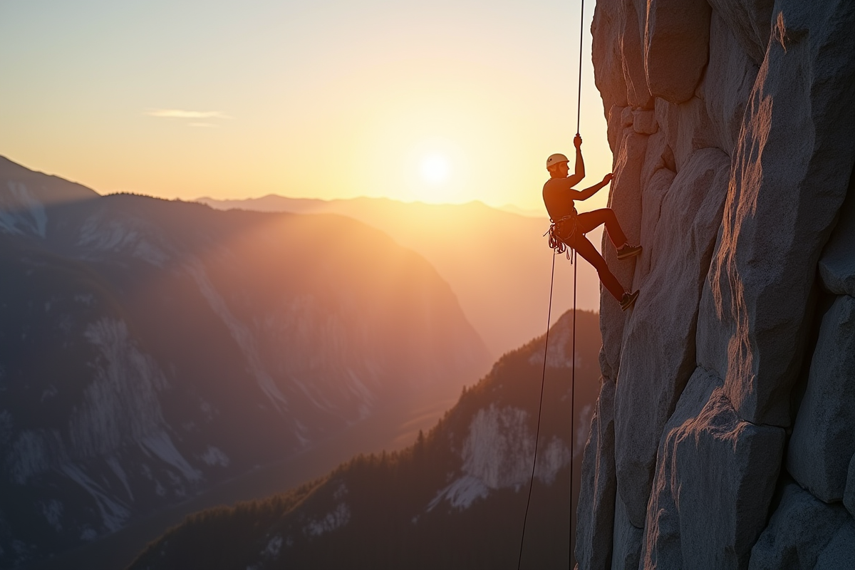 Un grimpeur sur El Capitan au lever du soleil