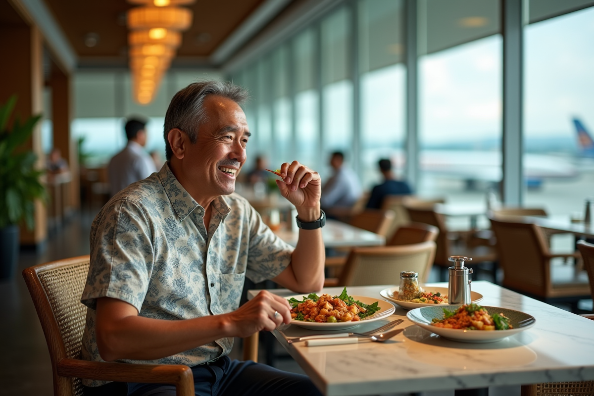 Homme dégustant un plat balinais dans un restaurant d