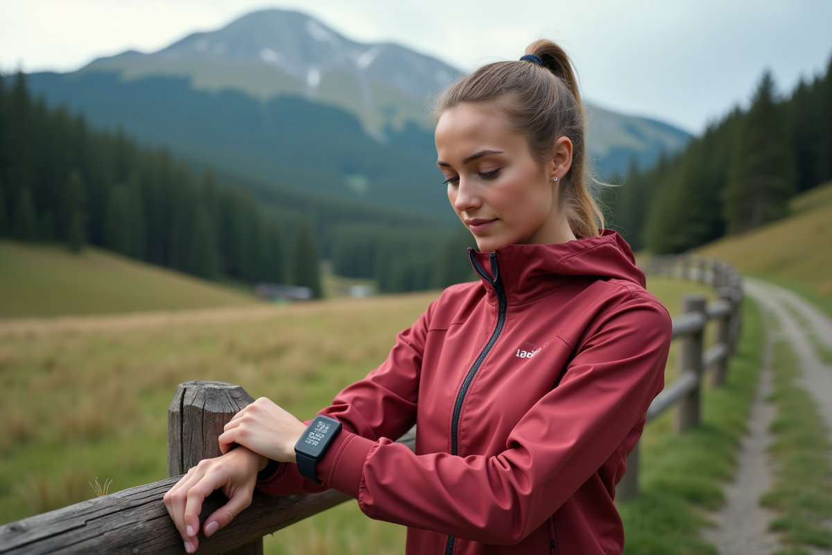 Jeune femme vérifiant son GPS en plein air