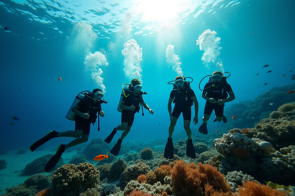 Jeunes plongeurs explorant le corail sous l