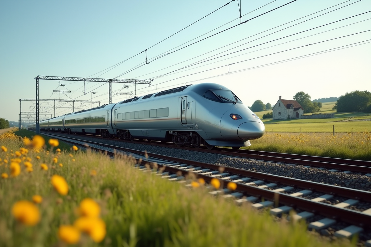 TGV traversant la campagne française à grande vitesse
